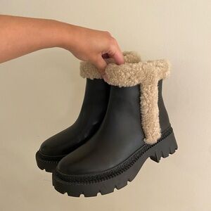 Sherpa & Leather Coach Lug Sole Boots